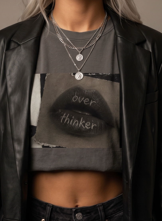 Boxy Tee — 'Overthinker' Lips Graphic Women's Crop Tee