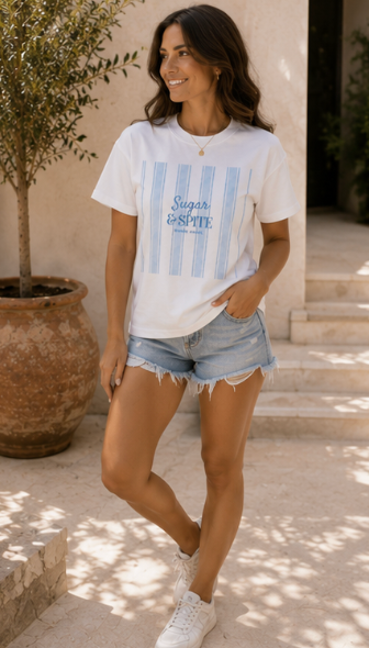 Sugar & Spite Blue Stripe Graphic Cotton TShirt