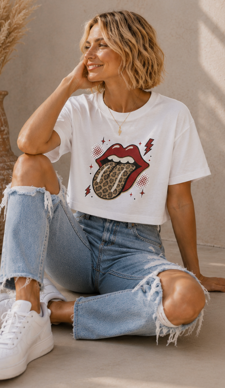 Leopard Tongue Graphic Boxy Crop T-Shirt