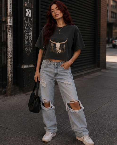 Desert Longhorn Skull Boxy Tee