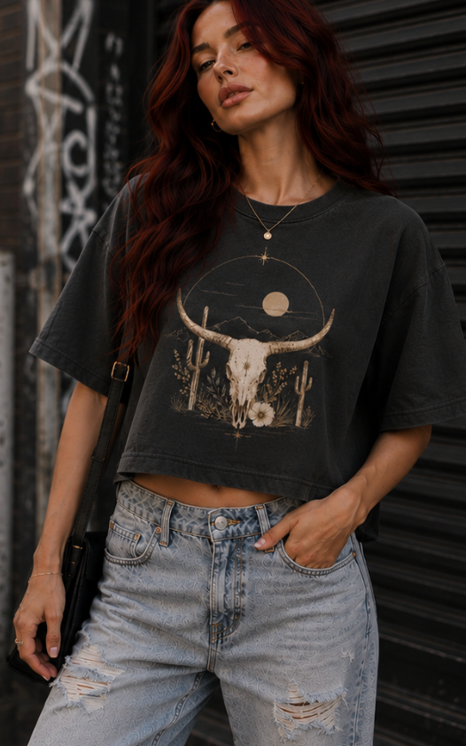 Desert Longhorn Skull Boxy Tee