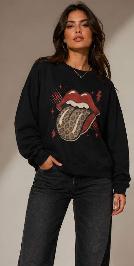 Leopard Tongue Graphic Crewneck Sweatshirt