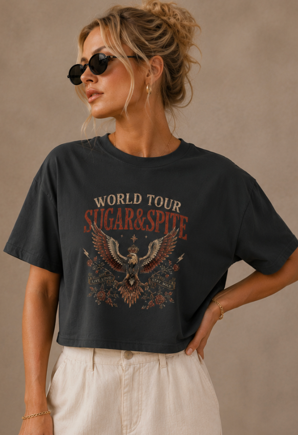 World Tour "Sugar & Spite" Eagle Tee — Vintage Rock Boxy T-Shirt