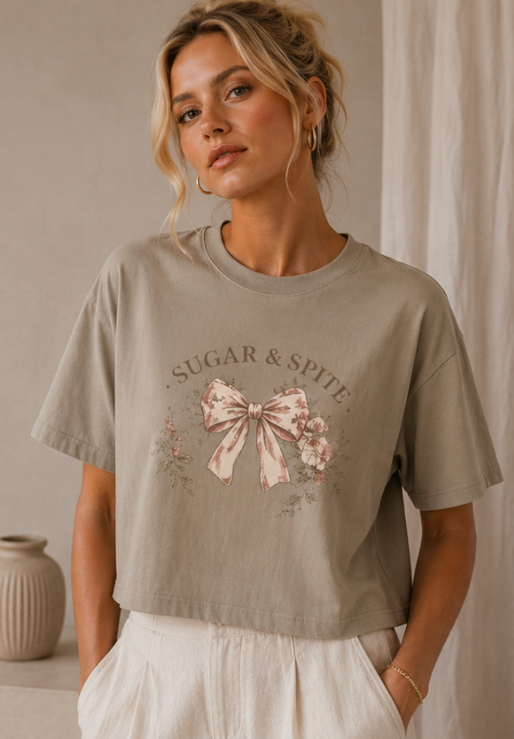 Sugar & Spite Floral Bow Boxy Tee