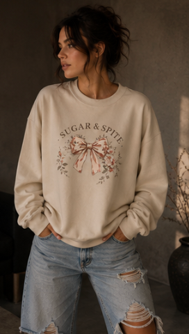 Sugar & Spite Bow Sweatshirt — Vintage Floral Crewneck
