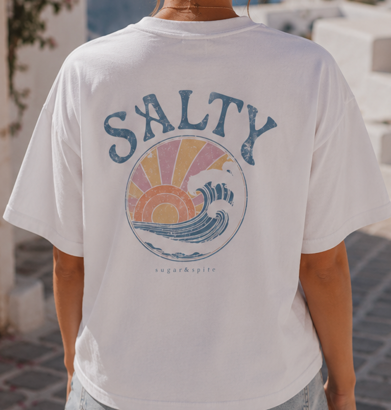 Salty Sunset Boxy Tee — Women's Beachy Graphic
