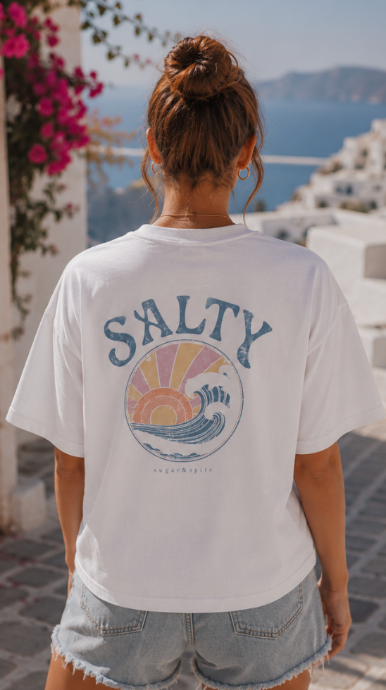 Salty Sunset Boxy Tee — Women's Beachy Graphic