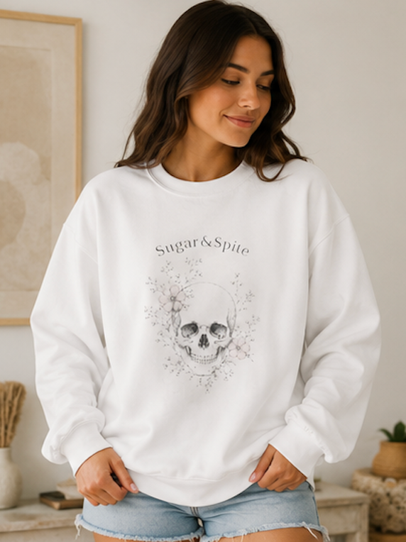 Floral Skull Graphic Crewneckn Sweatshirt