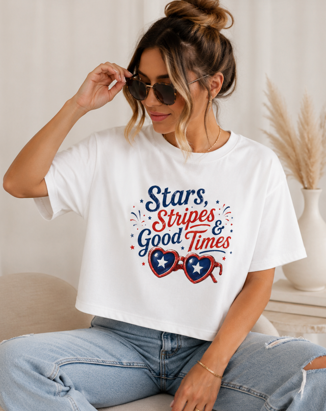 "Stars, Stripes & Good Times" Patriotic Boxy Tee