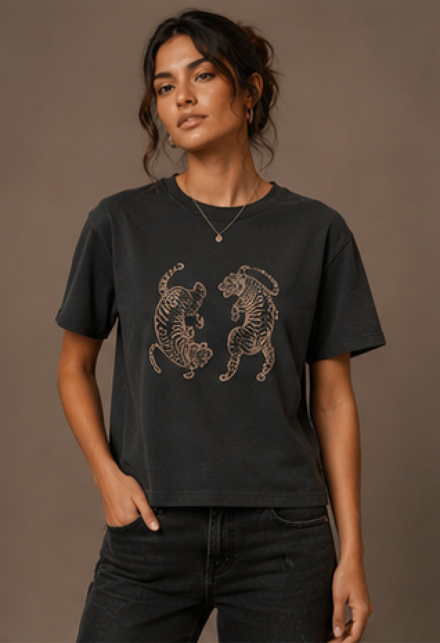 Twin Tigers Graphic Women's Boxy Tee