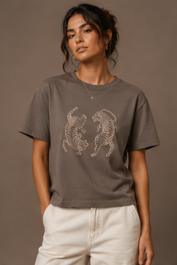 Twin Tigers Graphic Women's Boxy Tee