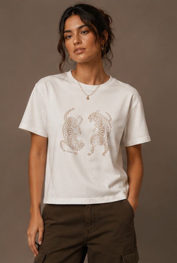 Twin Tigers Graphic Women's Boxy Tee