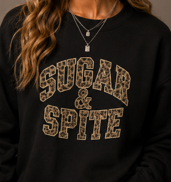 Sugar & Spite Leopard Varsity Logo Crewneck Sweatshirt