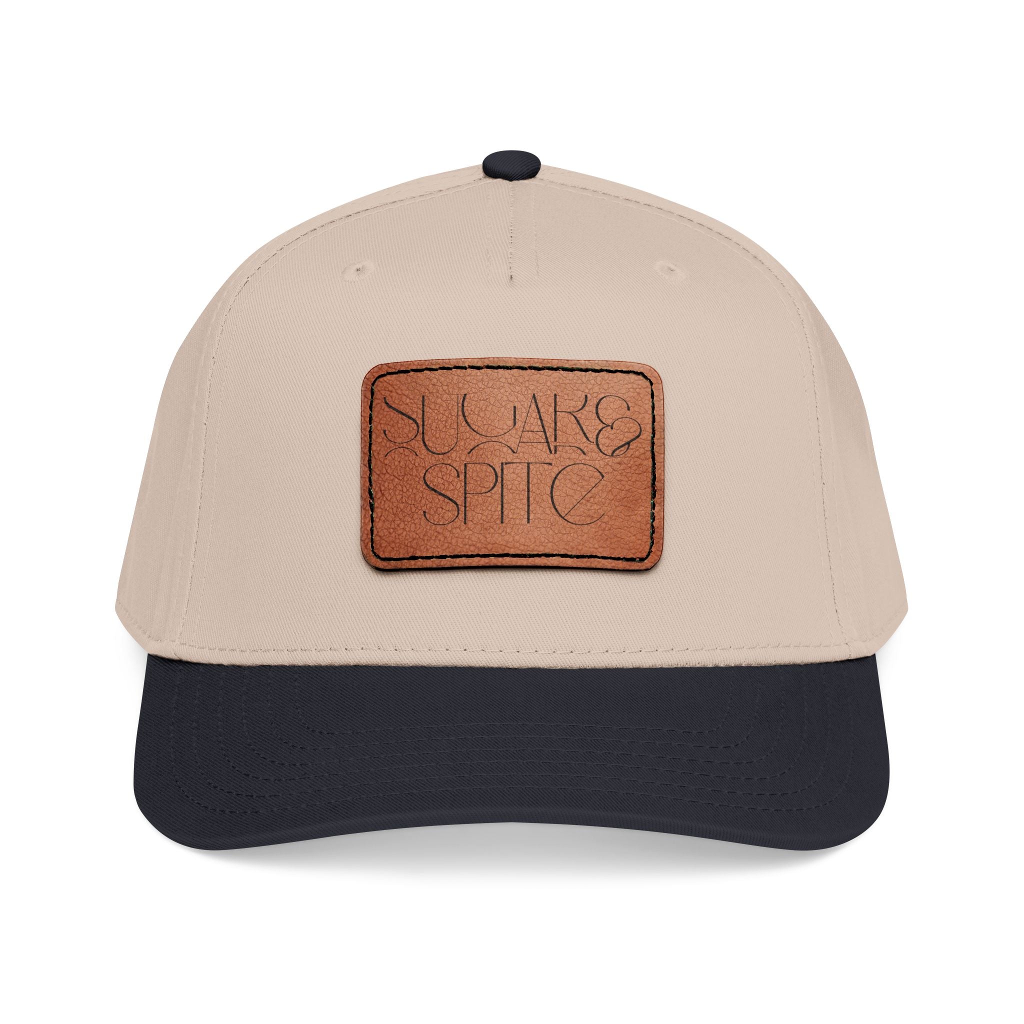 Leather Patch Baseball Cap — 'SUGAR & SPICE' Mid-Profile Hat