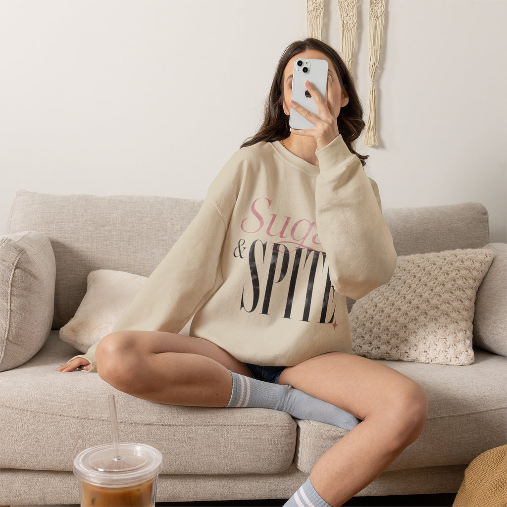 Sugar & Spite Crewneck Sweatshirt - Feminine Pink Typography Pullover