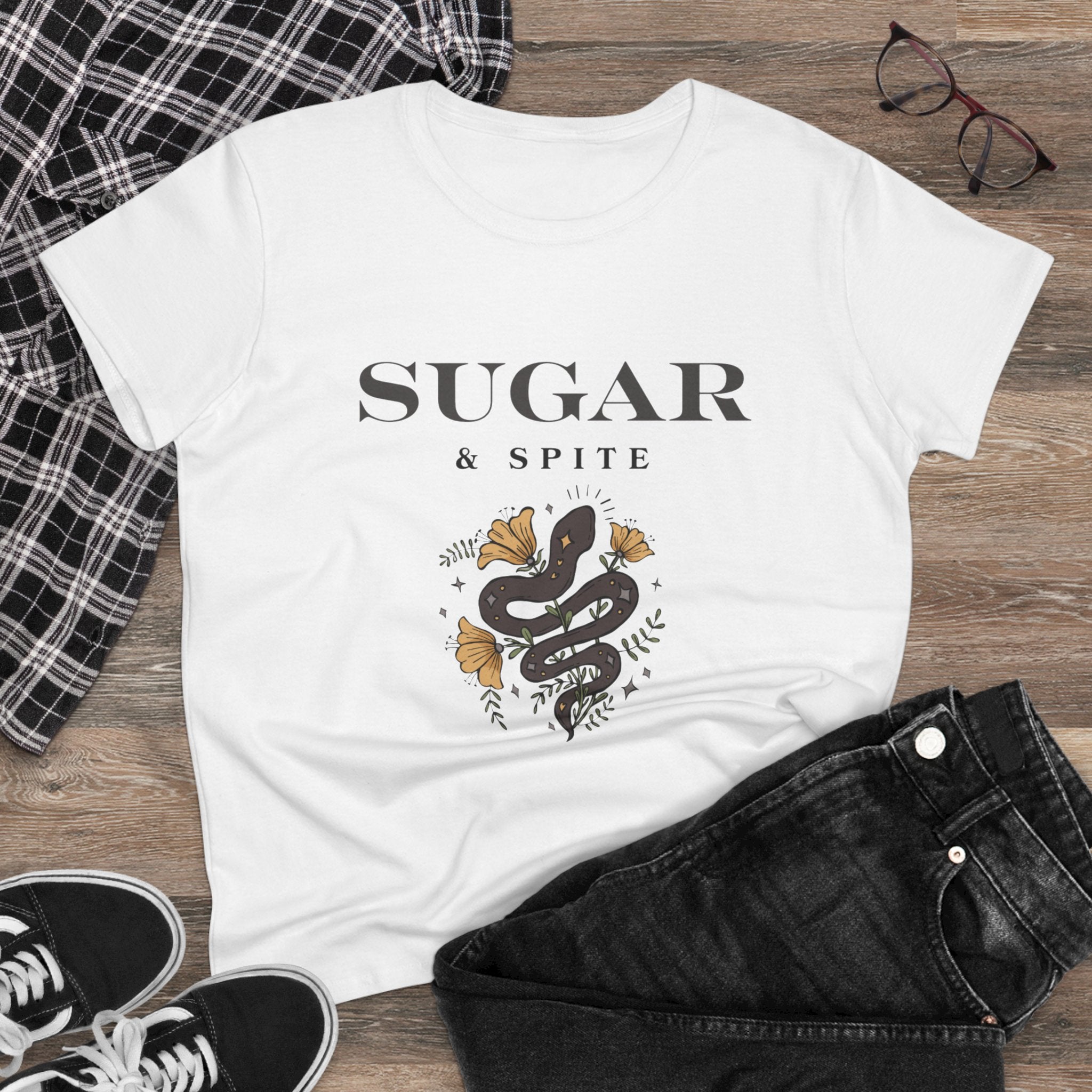 Sugar & Spite Snake Graphic Tee — Feminine Floral Snake Shirt