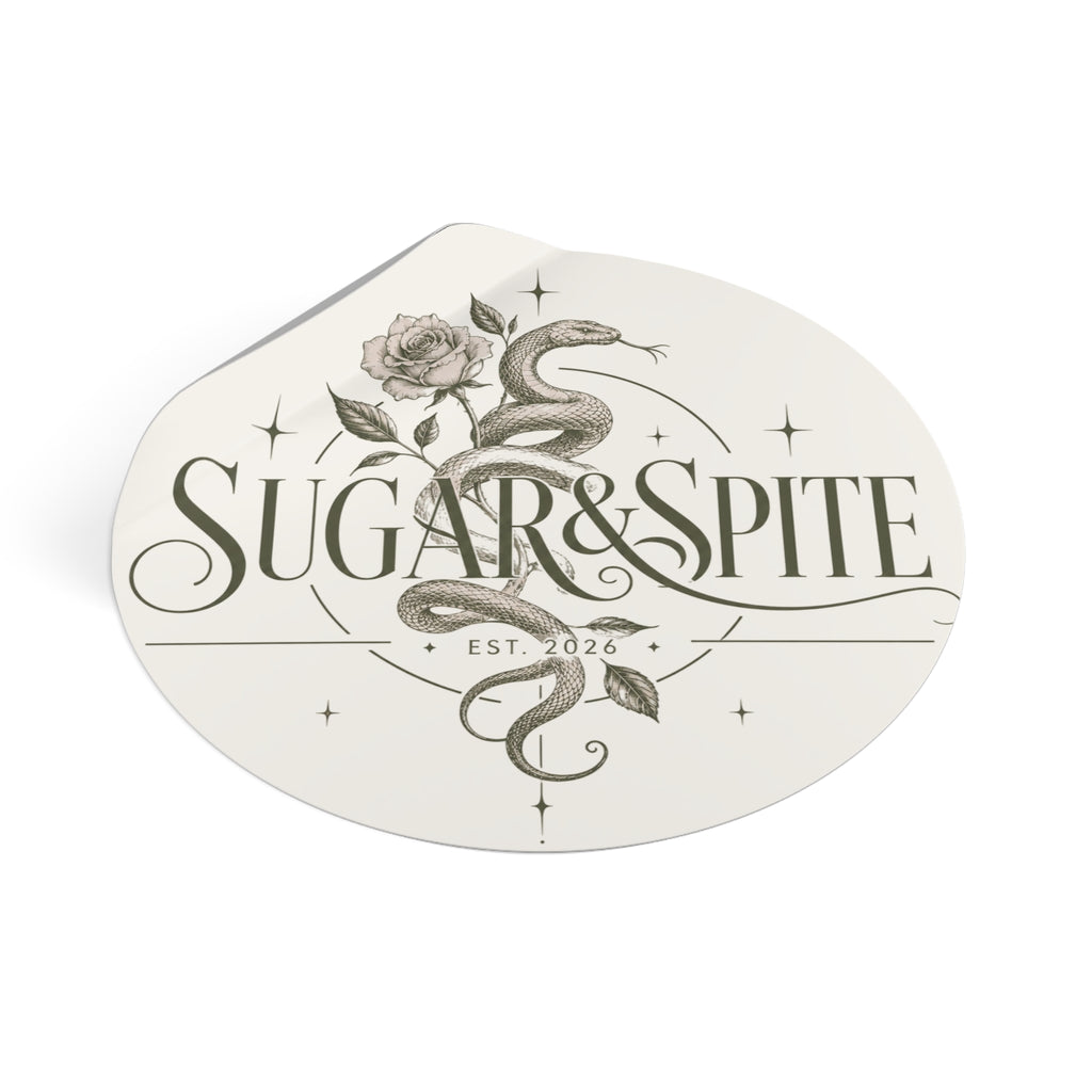 Round Vinyl Sticker — 'Sugar & Spite' Vintage Snake & Rose Design