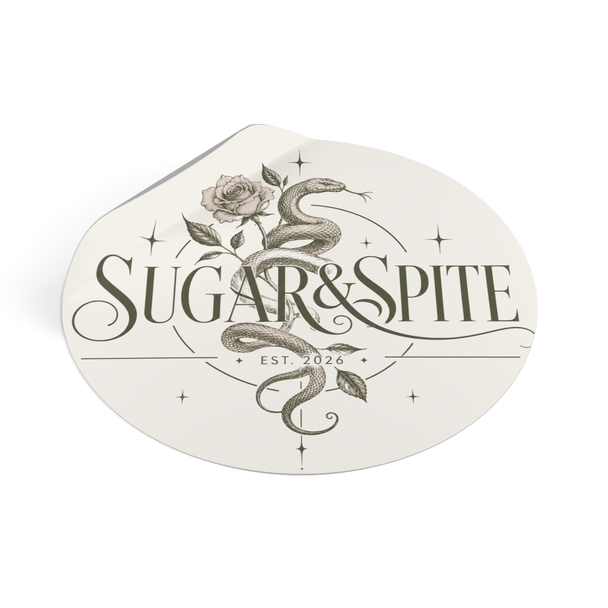 Round Vinyl Sticker — 'Sugar & Spite' Vintage Snake & Rose Design