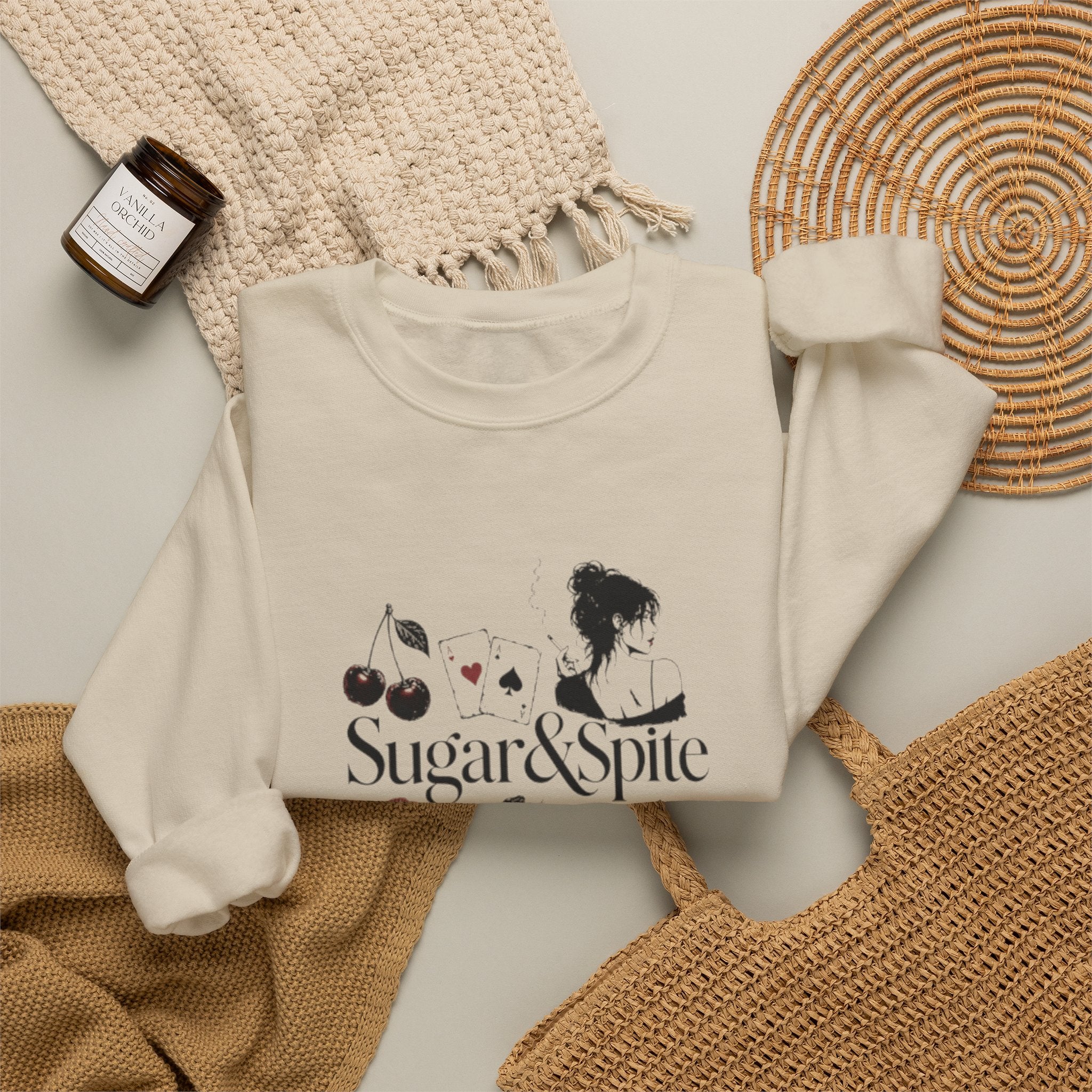 Sugar & Spice Crewneck Sweatshirt — Feminine Vintage Floral Graphic