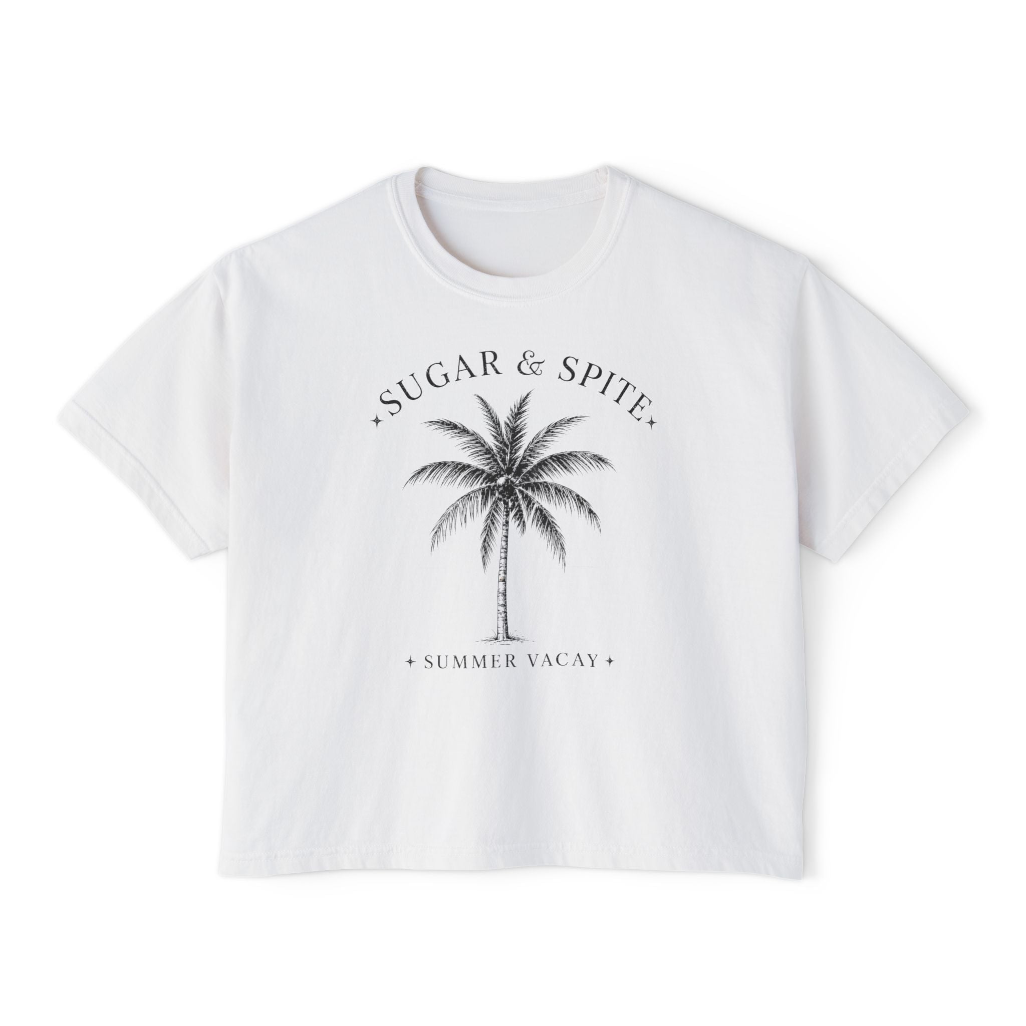 Sugar & Spice Palm Women's Boxy Tee — Summer Vacay Tropical Crop T-Shirt