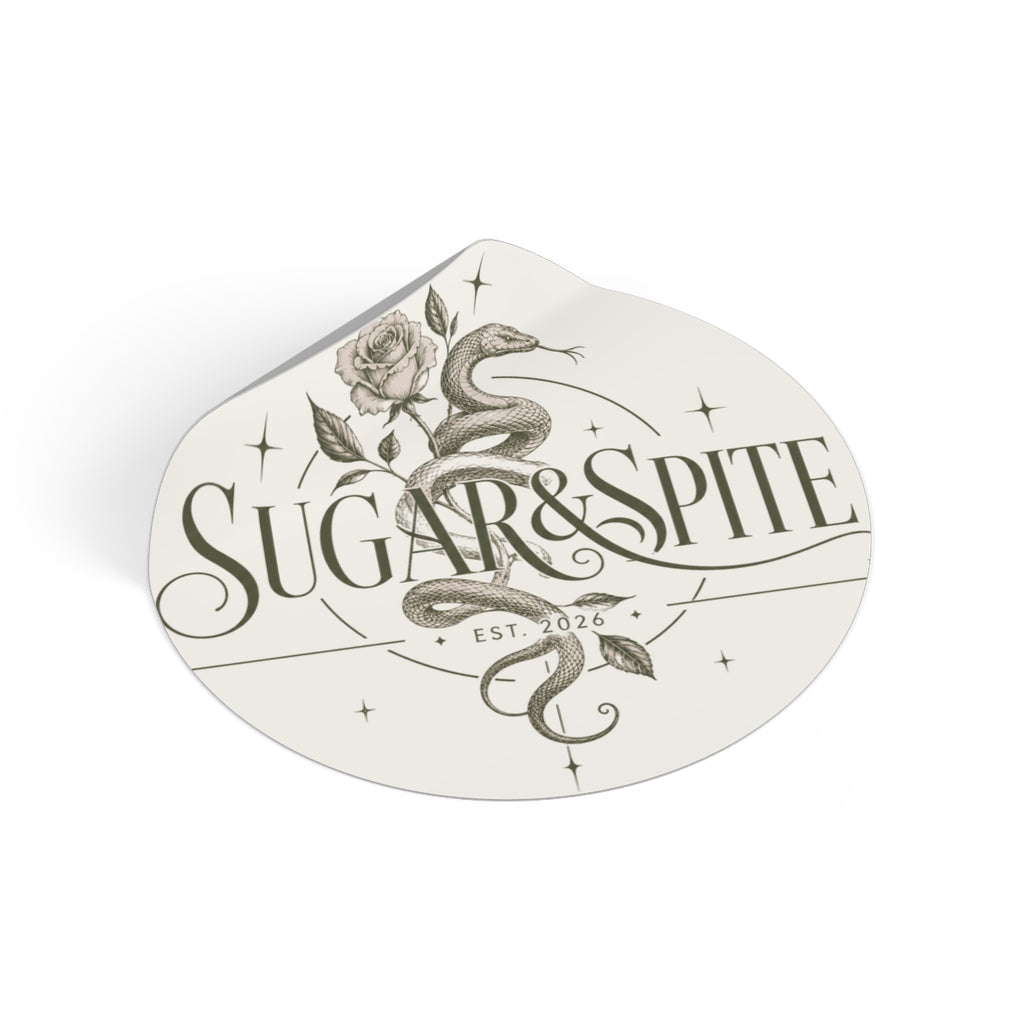 Round Vinyl Sticker — 'Sugar & Spite' Vintage Snake & Rose Design