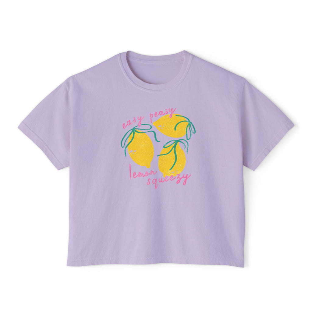 Women’s Boxy Tee — "Easy Peasy Lemon Squeezy" Lemon Graphic Crop Top