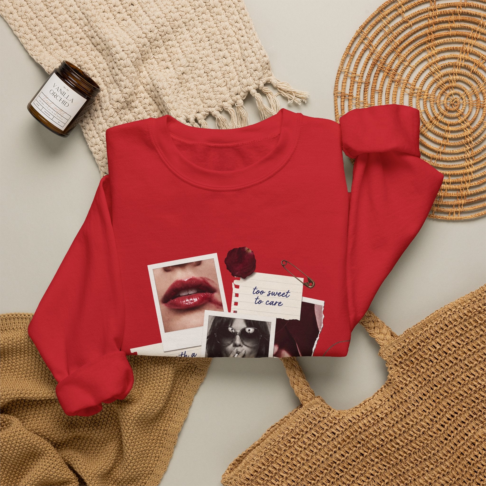 Collage Graphic Crewneck Sweatshirt — 'Sugar & Spice' Retro Photo Mood Crew