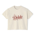 Delulu Boxy Tee - Retro Script Feminine Graphic Crop T‑Shirt