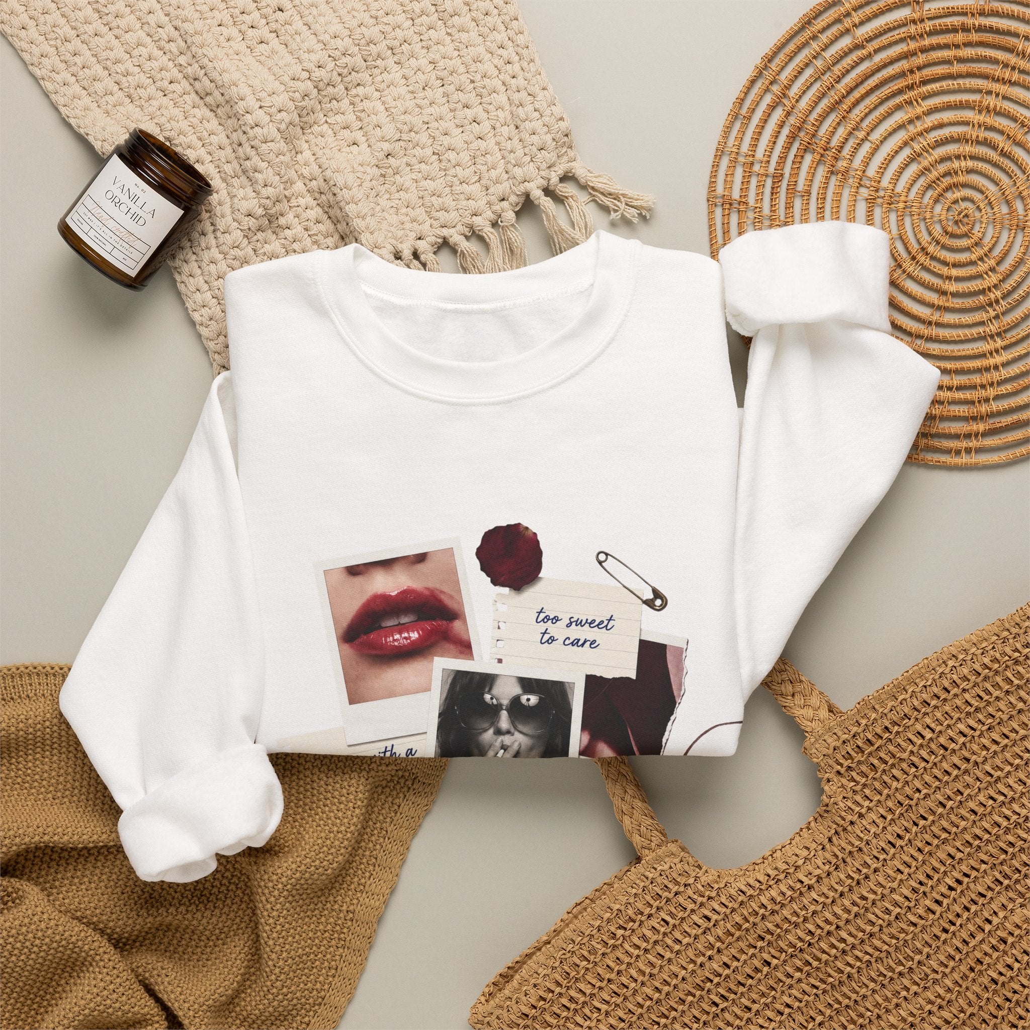 Collage Graphic Crewneck Sweatshirt — 'Sugar & Spice' Retro Photo Mood Crew