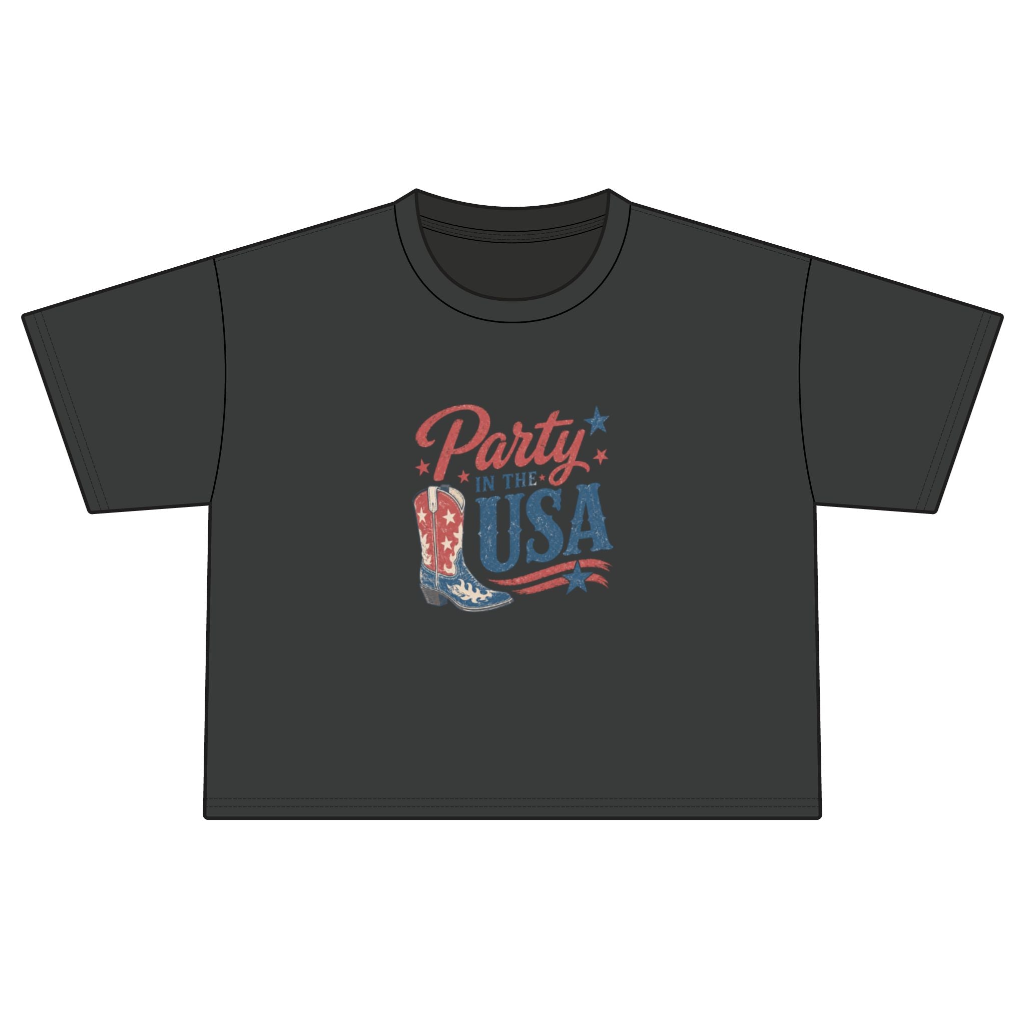 Party in the USA Boxy Tee — Patriotic Cowboy Boot 4th of July Shirt
