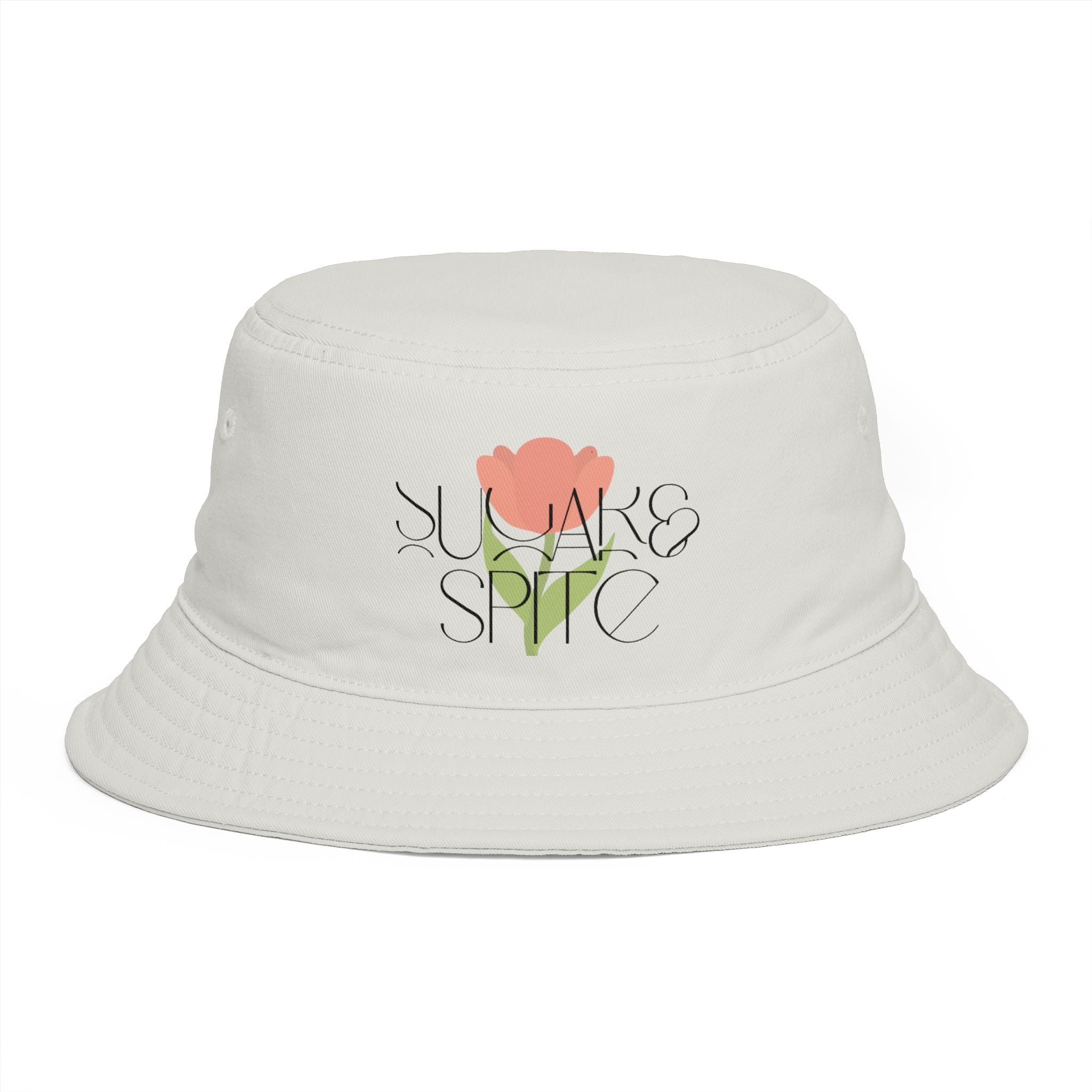 Bucket Hat — 'Sunrise Sprig' Floral Graphic Bucket Hat with Pink Bloom