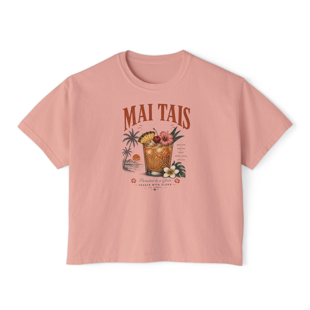 Mai Tais Cocktail Boxy Tee — Vintage Tropical Summer Shirt