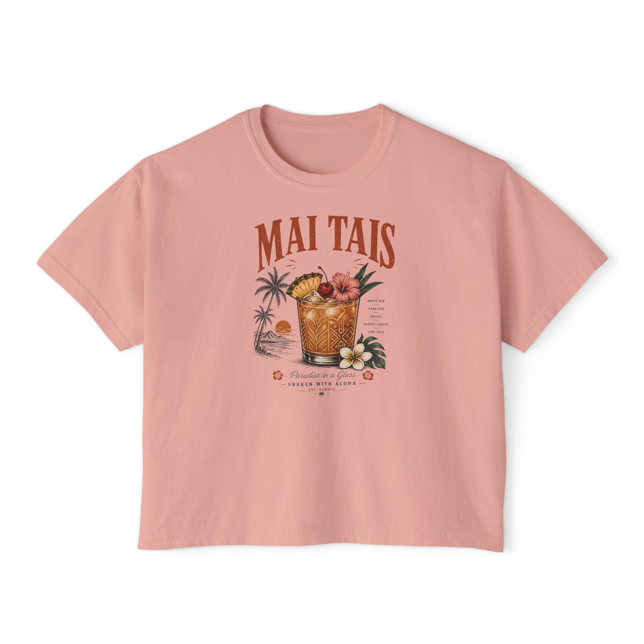 Mai Tais Cocktail Boxy Tee — Vintage Tropical Summer Shirt