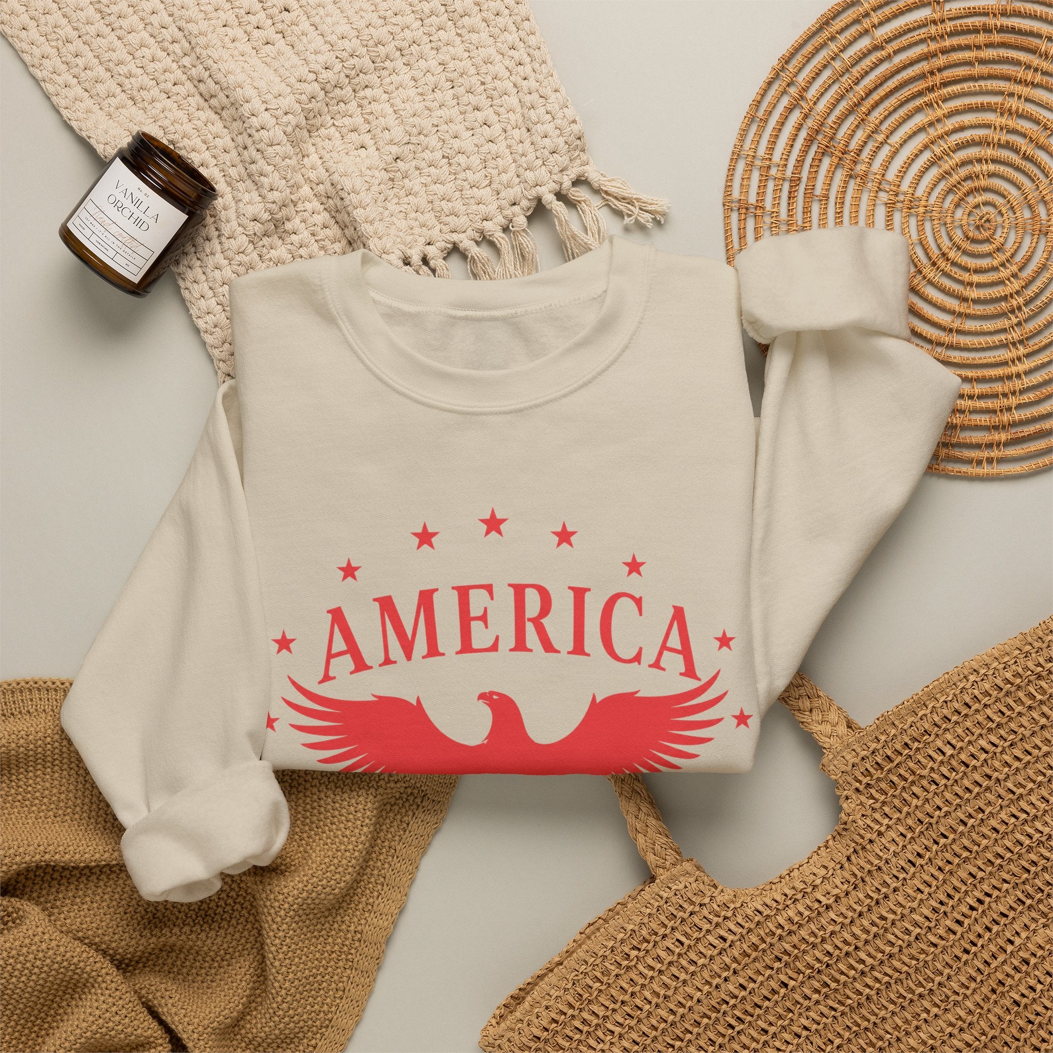 America Eagle Crewneck Sweatshirt – Patriotic Red Graphic
