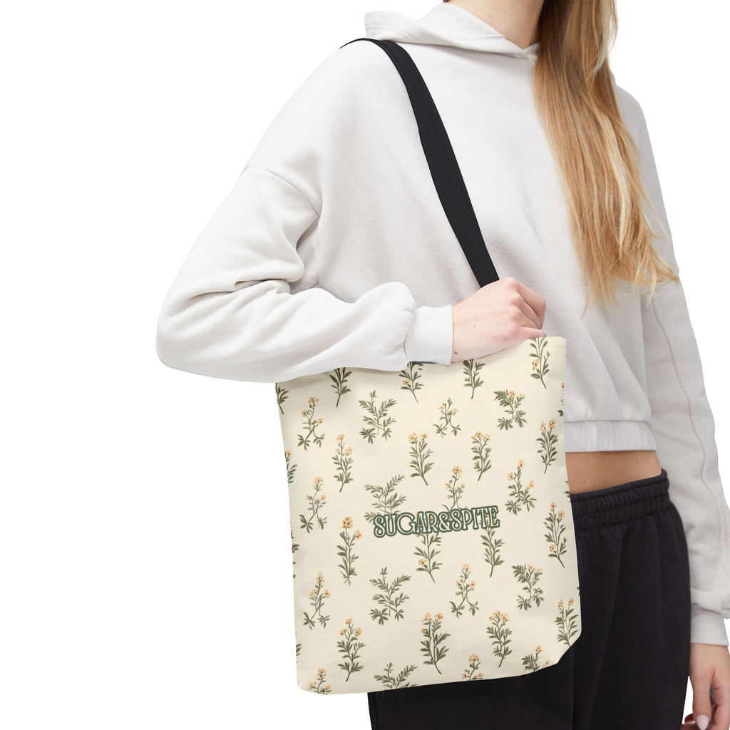 Sugar & Spite Floral Tote Bag – Cream Botanical All-Over Print