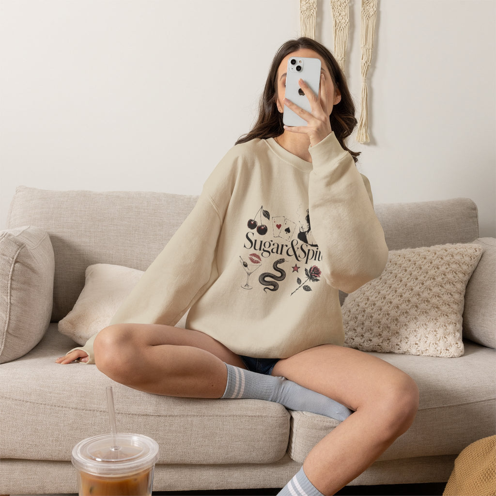 Sugar & Spice Crewneck Sweatshirt — Feminine Vintage Floral Graphic