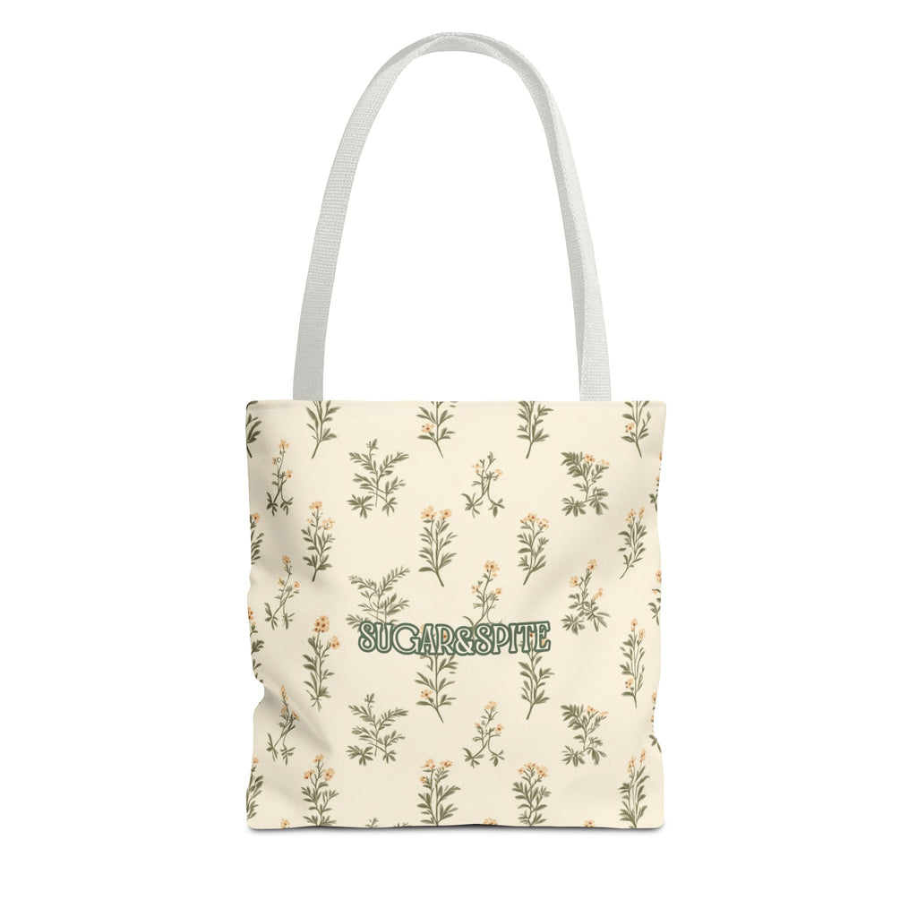 Sugar & Spite Floral Tote Bag – Cream Botanical All-Over Print