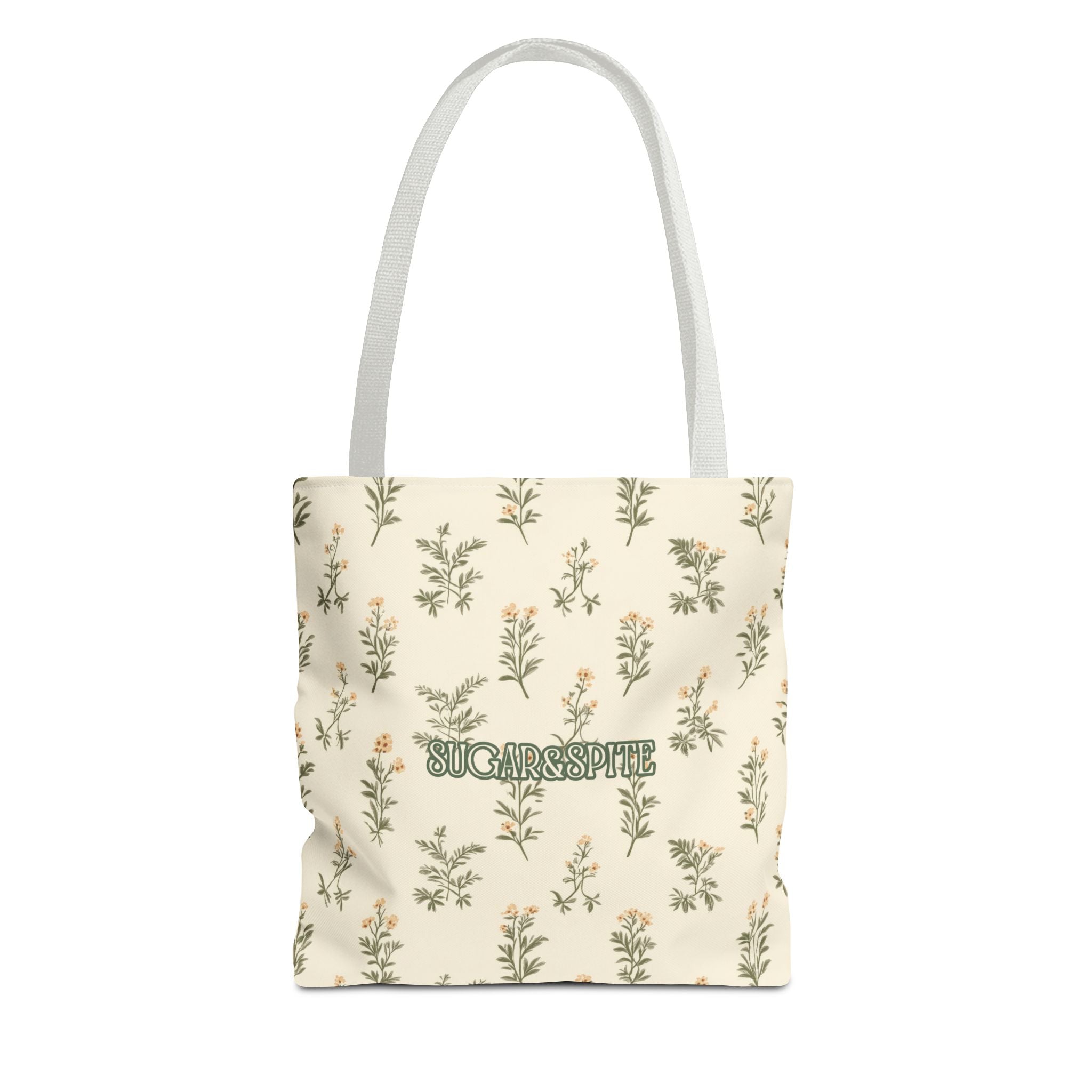 Sugar & Spite Floral Tote Bag – Cream Botanical All-Over Print