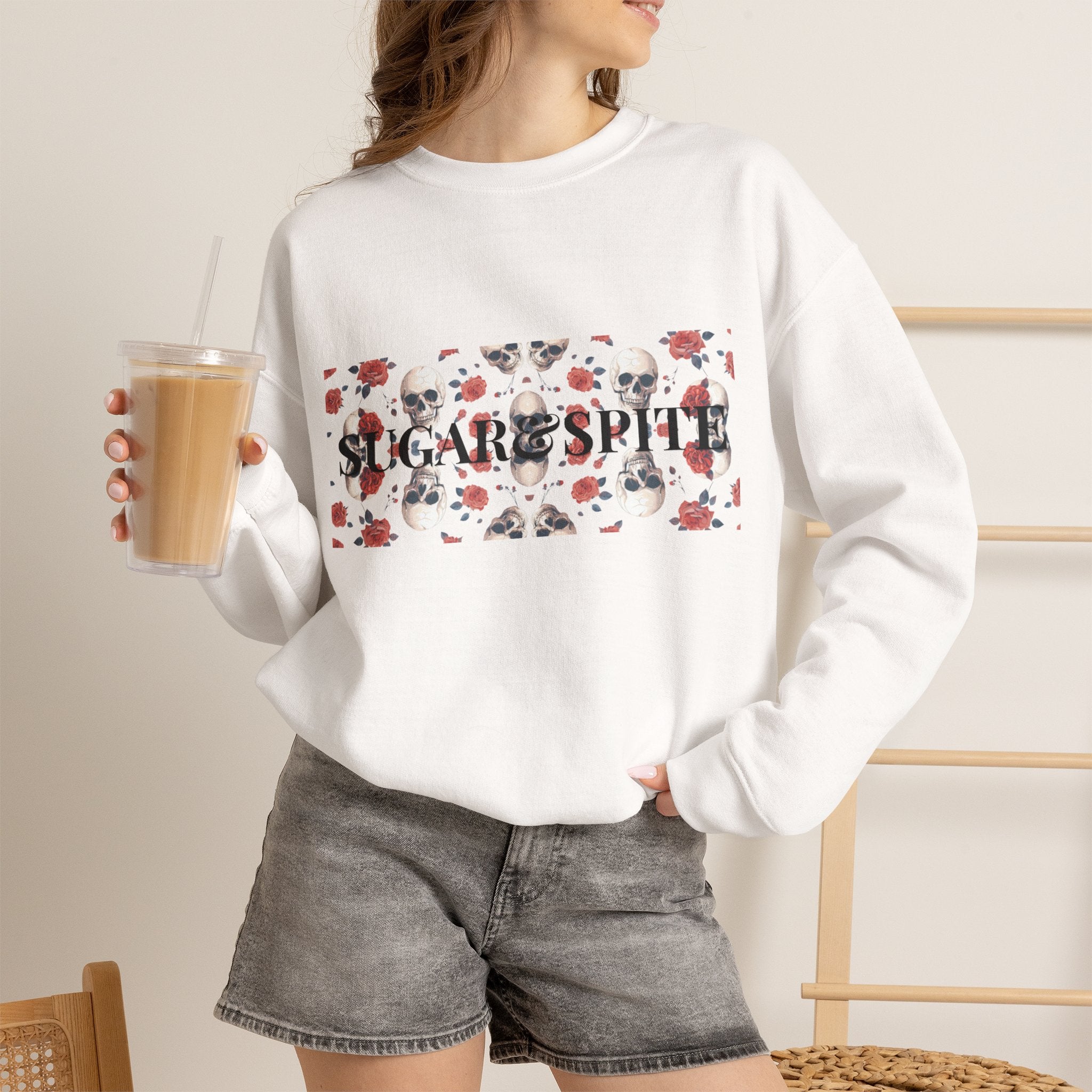 SkareSpirit Crewneck Sweatshirt — Floral Skull Gothic Graphic Sweatshirt