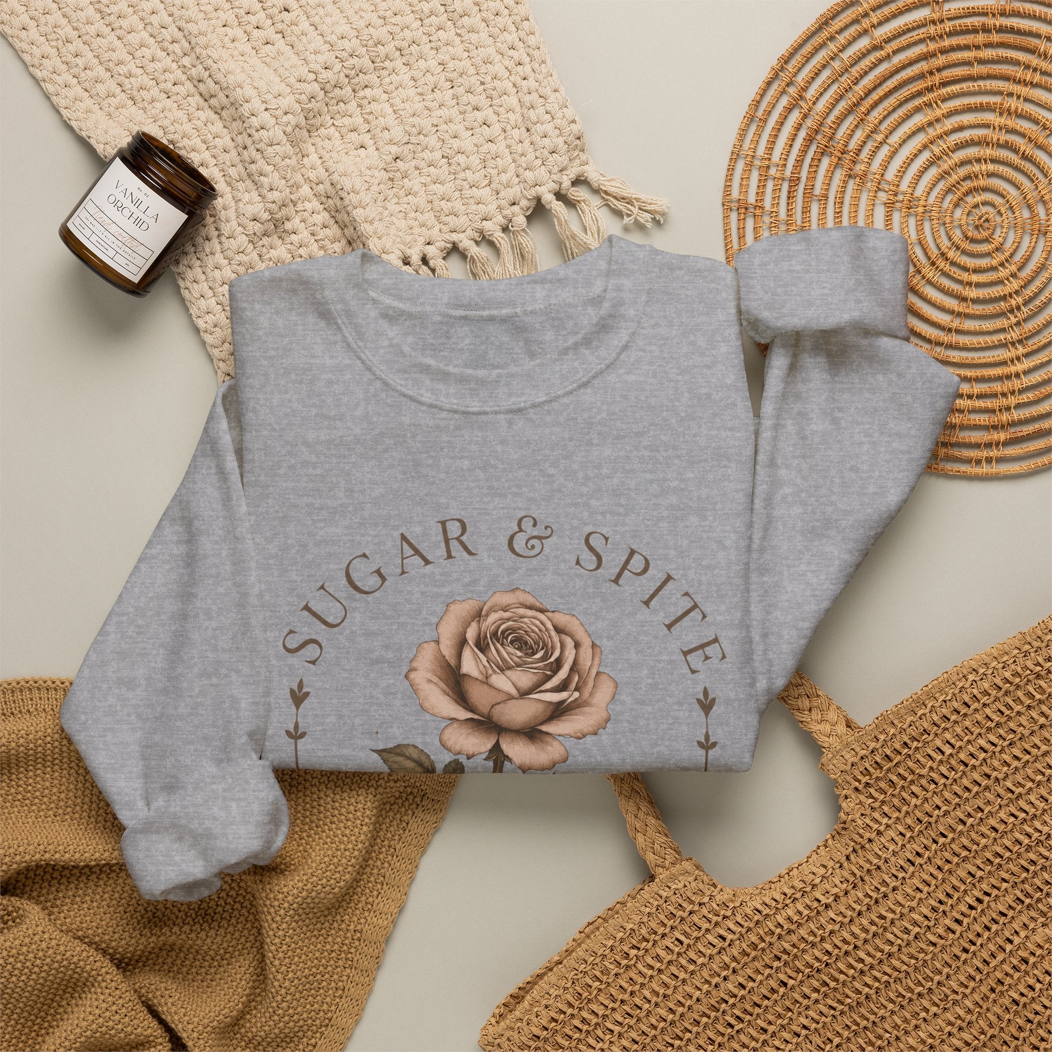 Sugar & Spite Rose Sweatshirt — Vintage Floral Crewneck