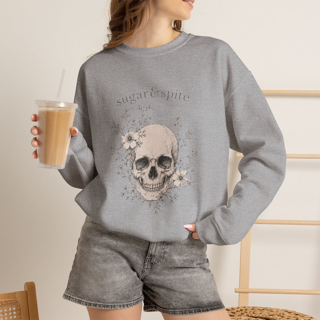 Skull Floral Crewneck Sweatshirt — 'Sugar & Spite' Vintage Gothic Pullover