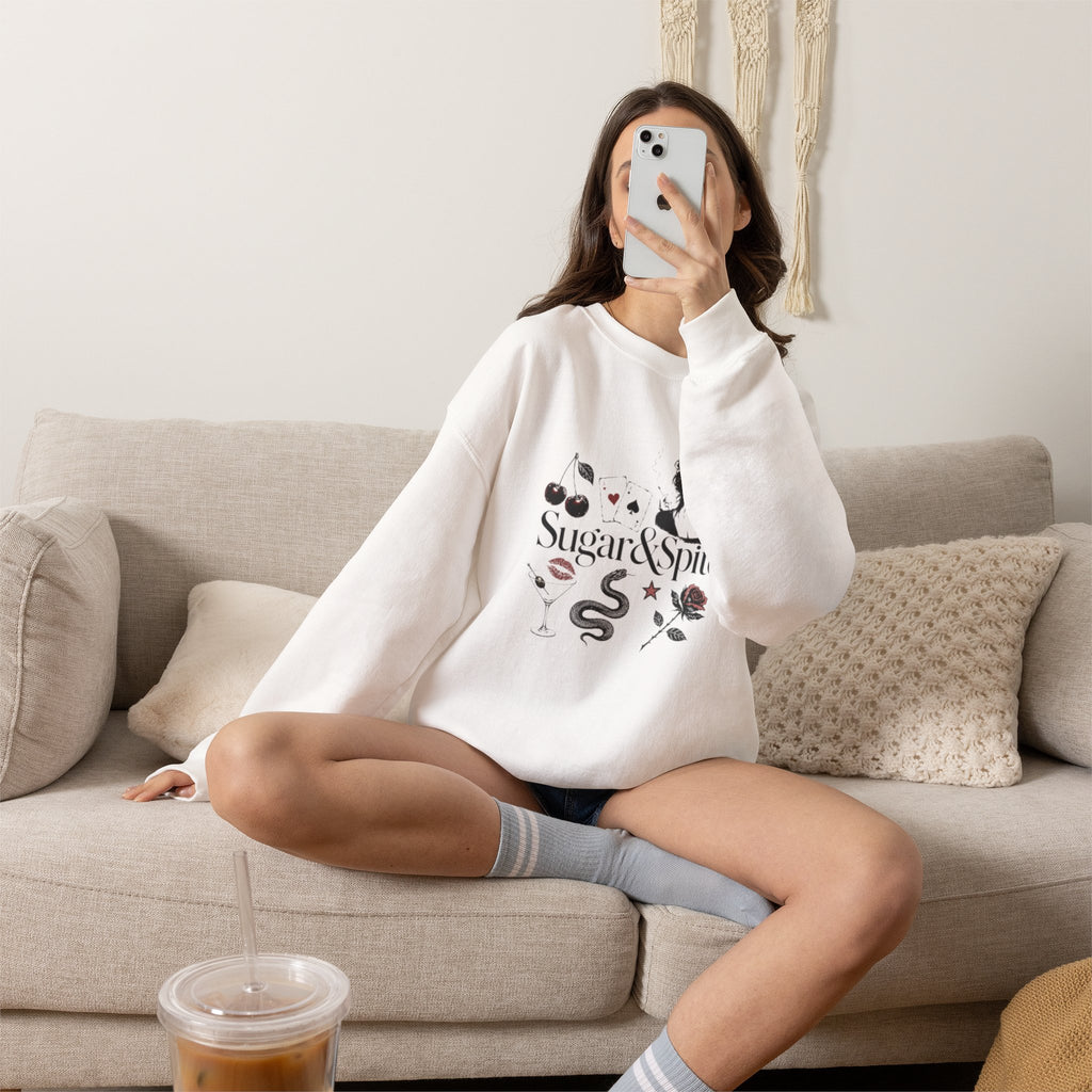 Sugar & Spice Crewneck Sweatshirt — Feminine Vintage Floral Graphic