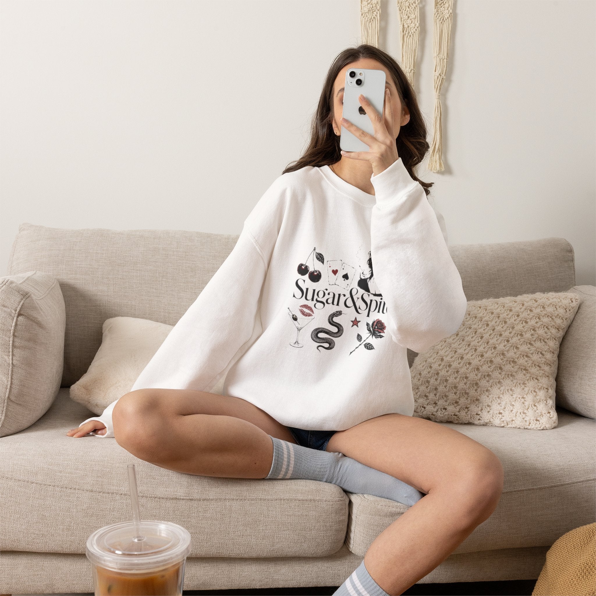 Sugar & Spice Crewneck Sweatshirt — Feminine Vintage Floral Graphic