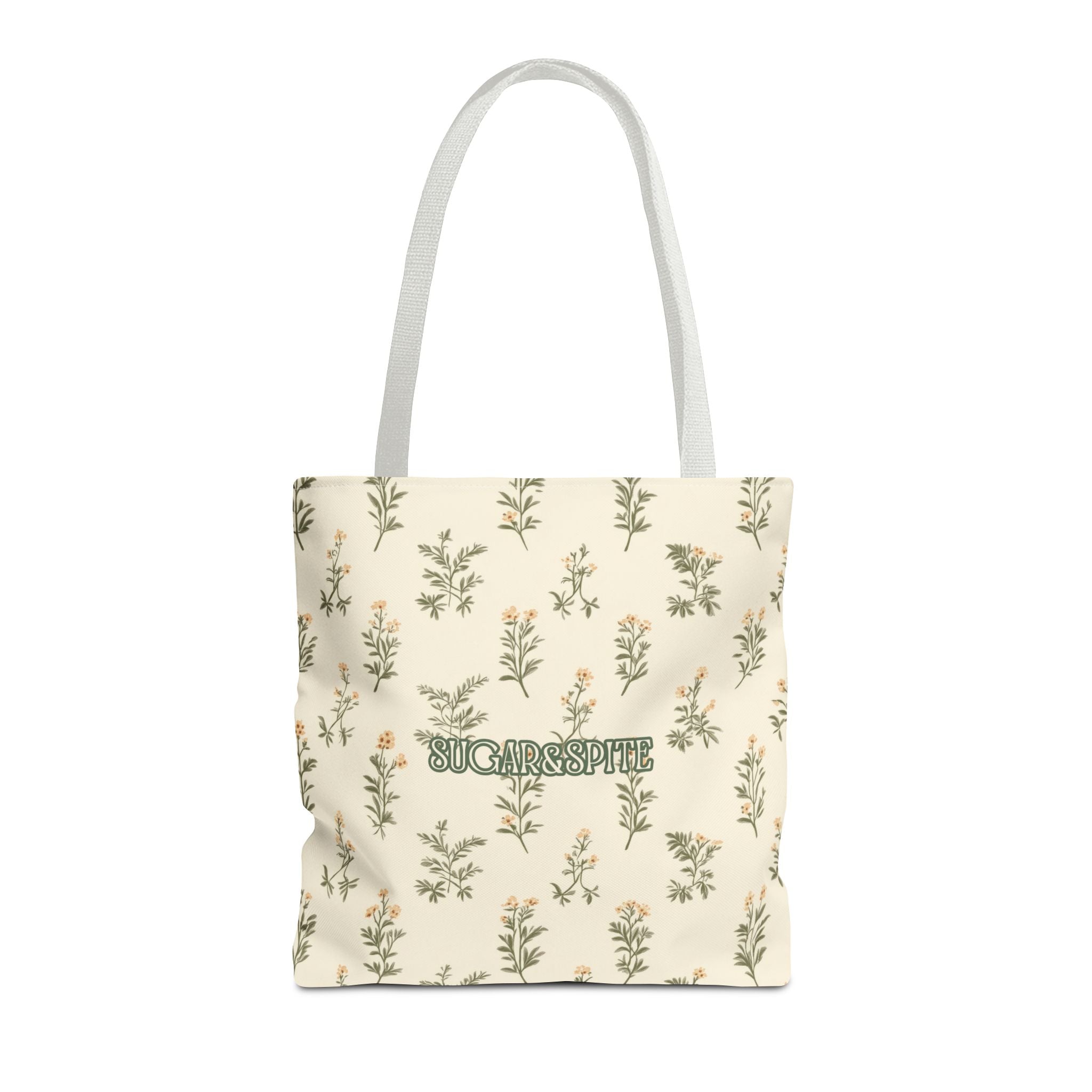 Sugar & Spite Floral Tote Bag – Cream Botanical All-Over Print