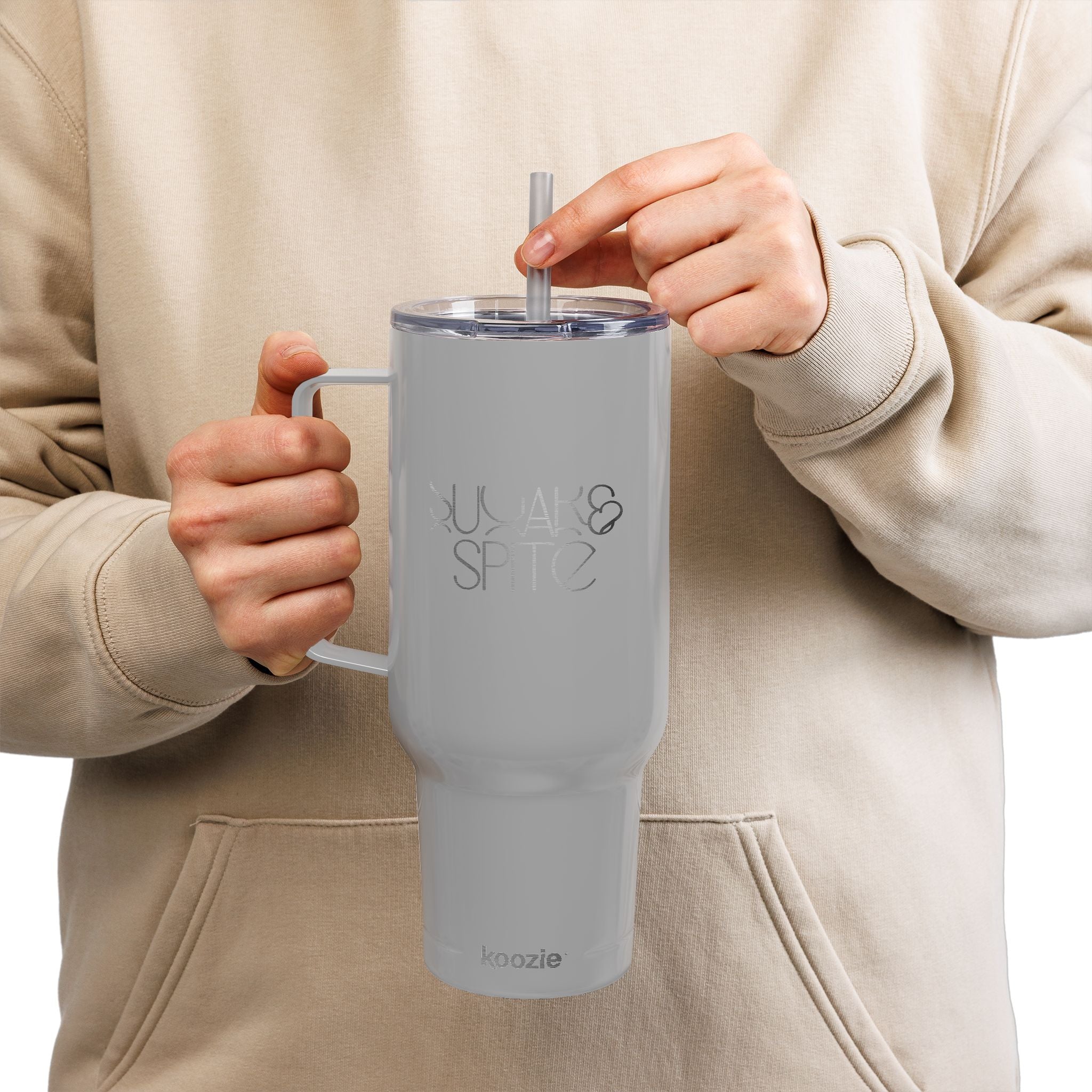 40oz Engraved Insulated Tumbler with Lid & Handle — Floral Snake Emblem