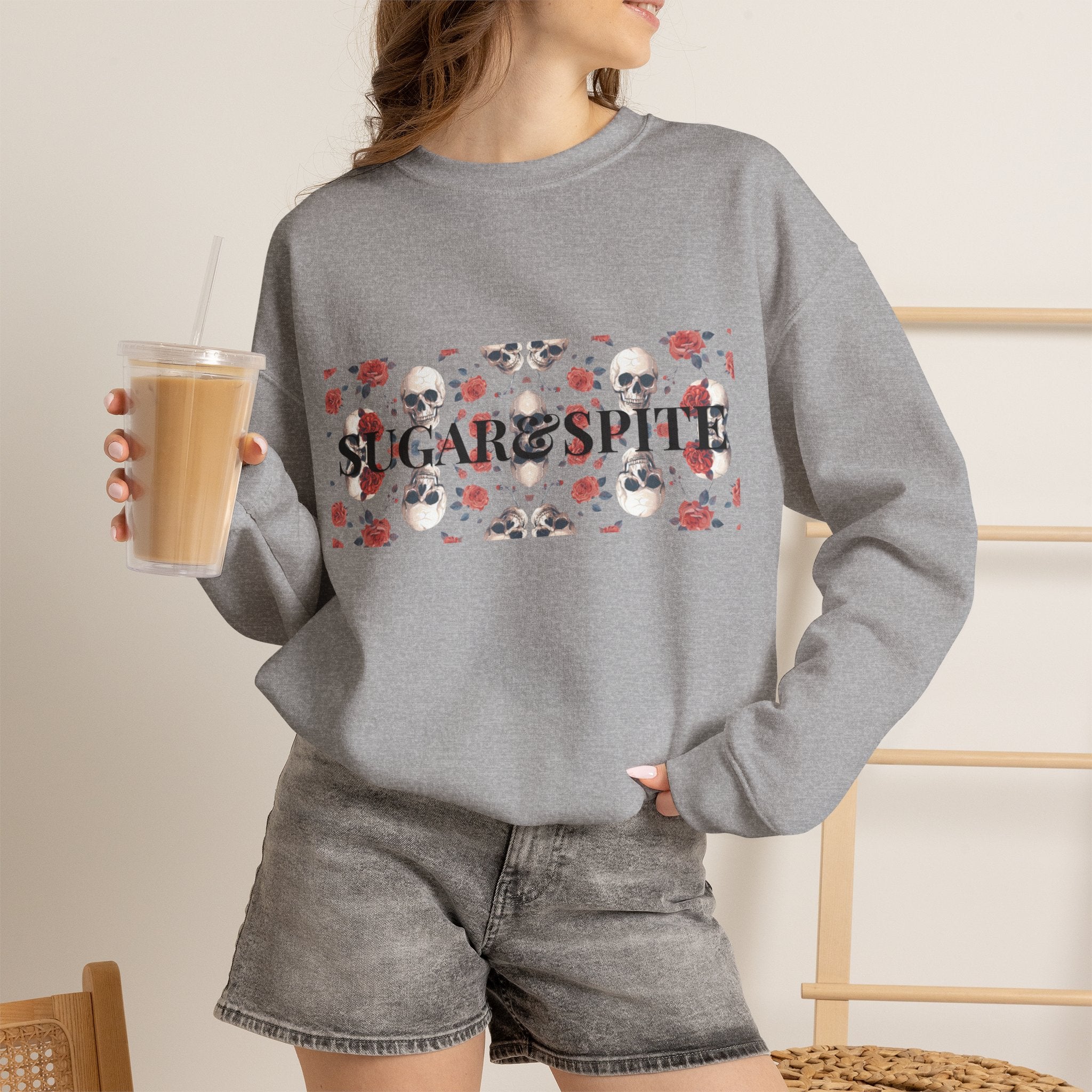 SkareSpirit Crewneck Sweatshirt — Floral Skull Gothic Graphic Sweatshirt
