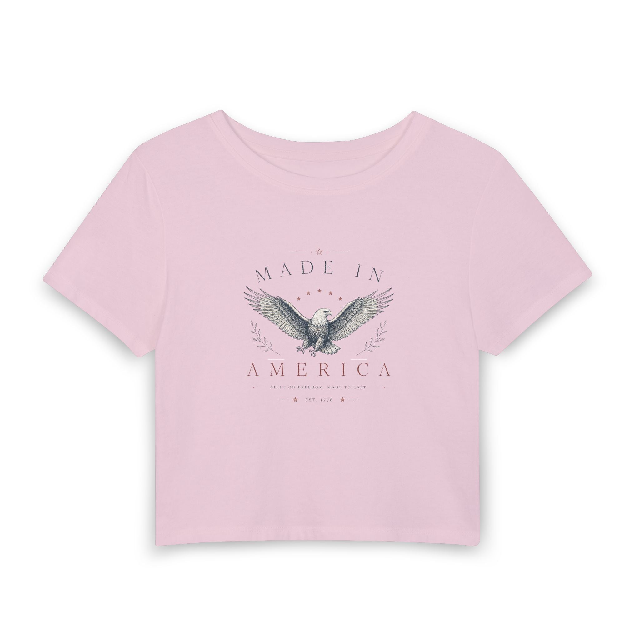 Made in America Eagle Women's Baby Tee — Patriotic Cropped Graphic Tee