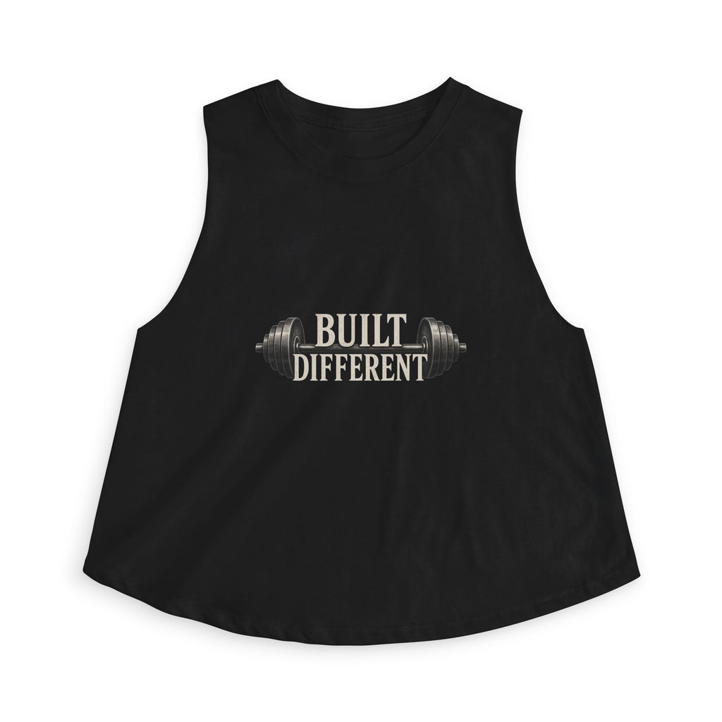 Built Different Crop Top — Women's Fitness Tank Top with Barbell Graphic