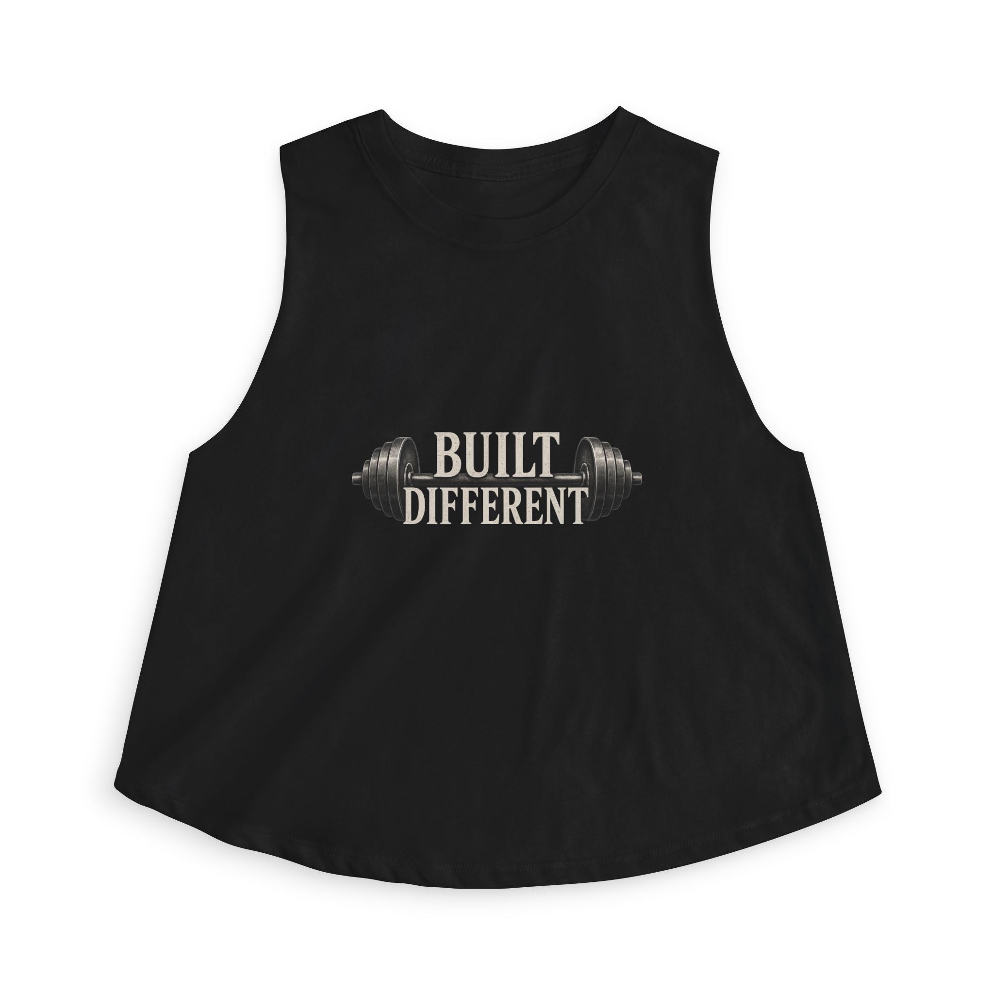 Built Different Crop Top — Women's Fitness Tank Top with Barbell Graphic