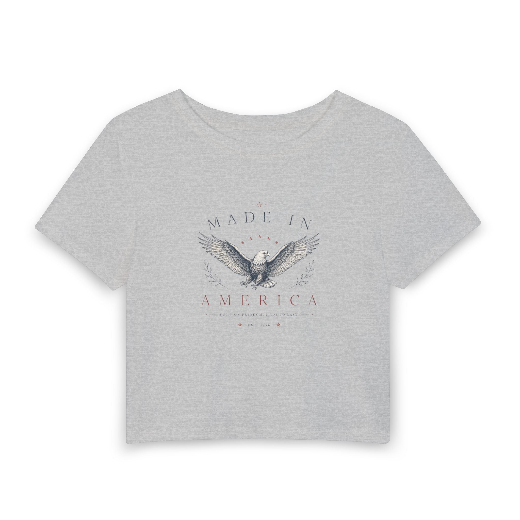 Made in America Eagle Women's Baby Tee — Patriotic Cropped Graphic Tee